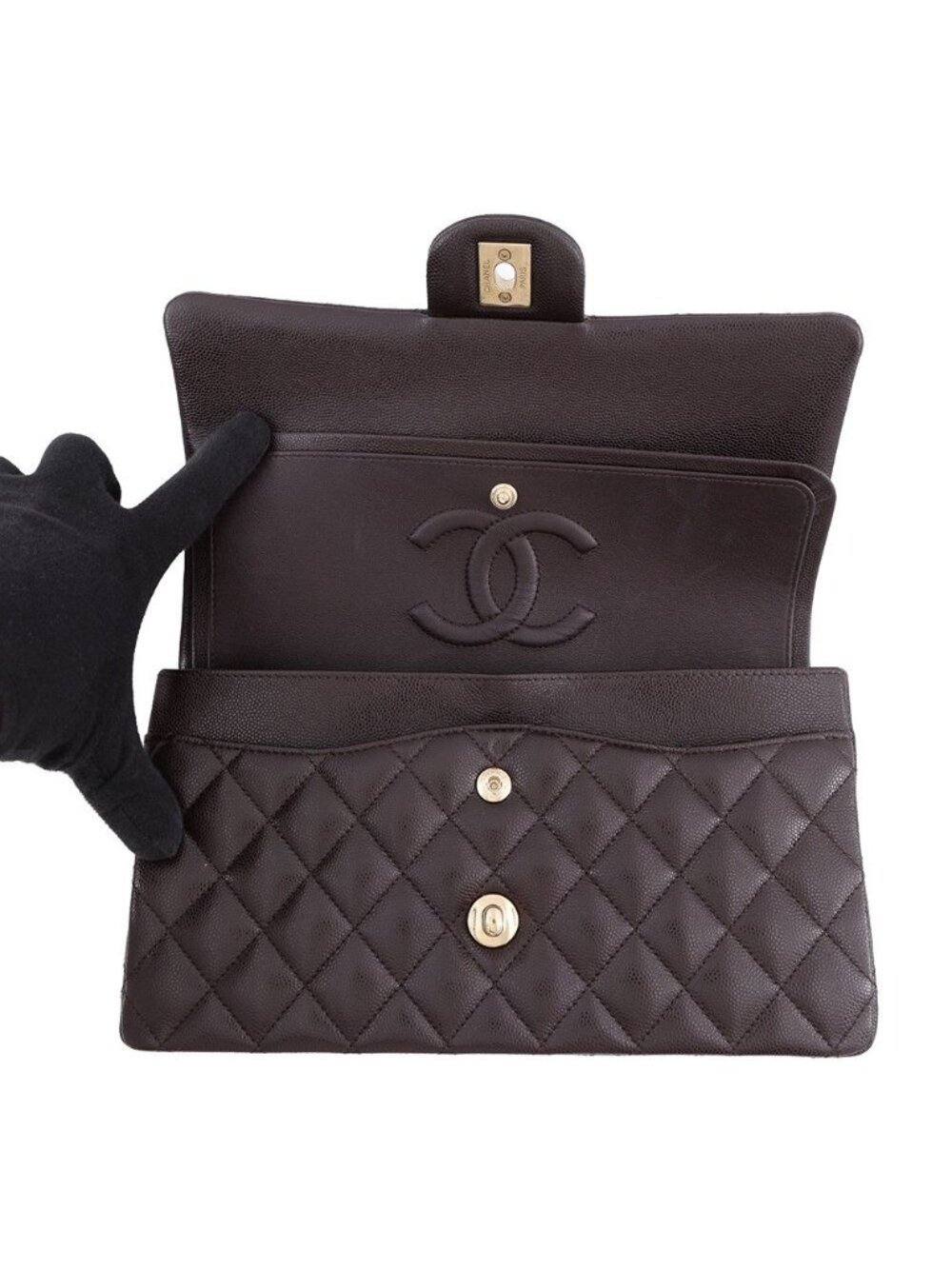 Chanel Chain Shoulder Bag Quilted 25 CC Logo Caviar Leather Double - Picture 6 of 10
